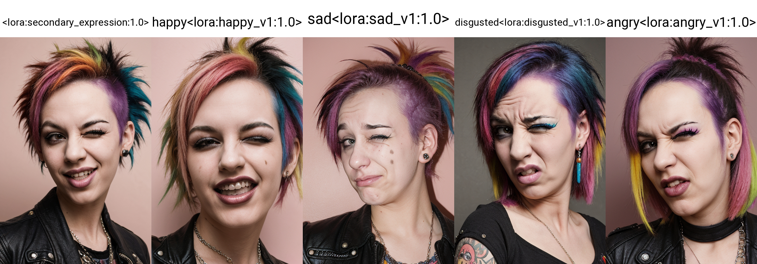 xyz_grid-0045-1966451393-portrait of punk rocker, colorful hair, plain background, face focus,_winking__lora_secondary_expression_1.0__expression___lora_.png